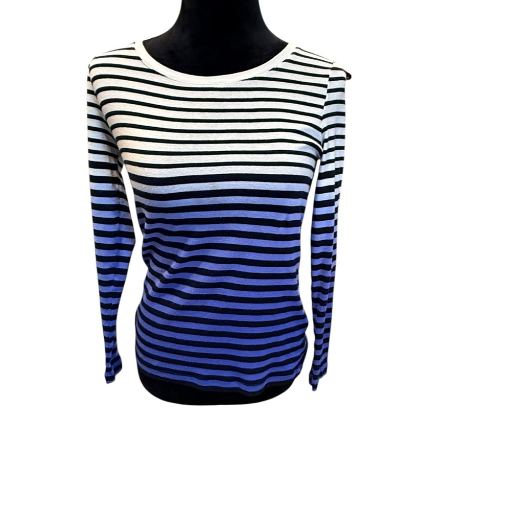 Tribal Striped Long Sleeved Top Black White Blue Ombré  Extra Small XS